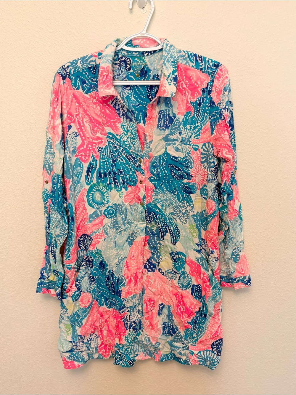 Lilly Pulitzer Lillith Tunic Dress Shell Print Pink Size M Resort Beach Vacation